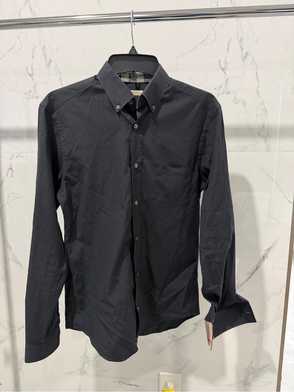 Burberry Brit men’s  Long-Sleeve Button-Down shirt black  nova check trim small.